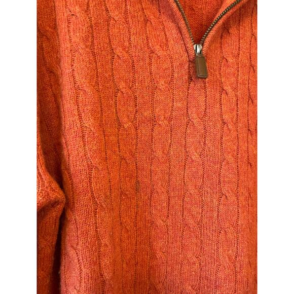 J. Crew Men's Lambs Wool Cable Knit Zip Up Pull On Henley Sweater Large Orange - Picture 4 of 12